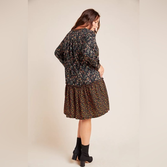 Maeve by Anthropologie Floral Marlie Button Front Tunic Mini Dress size 14 - Picture 2 of 10